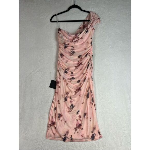 Lulus Jayleen Light Pink Floral Mesh One-Shoulder Midi Dress Size M NWT - Picture 10 of 13